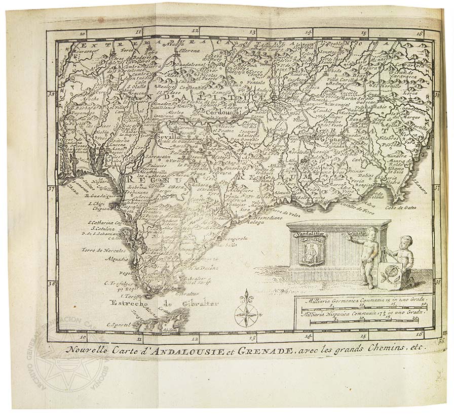 grabado, bahia, cadiz, juan, alvarez, colmenar, andalucia, granada, delicias, españa, portugal, 1715, puerto, real, puerto, santa, maria, chiclana, isla, leon, rota