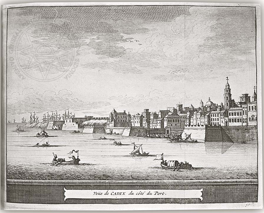 grabado puerto cadiz juan alvarez colmenar andalucia granada delicias españa portugal 1715
